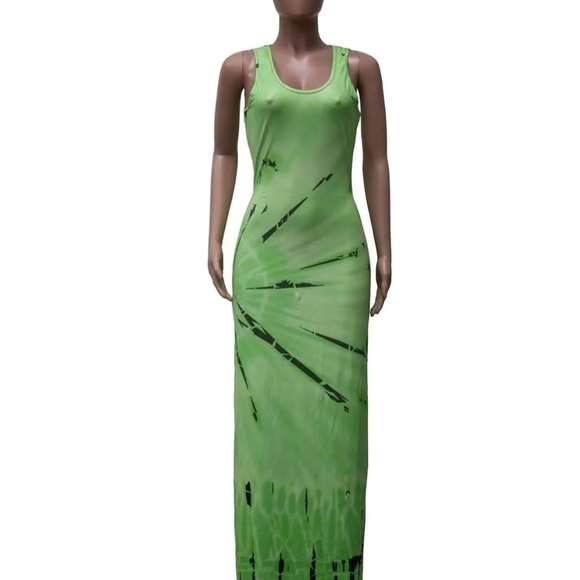 Vibrant Green Tie-Dye Maxi Dresses - Picture 2 of 6